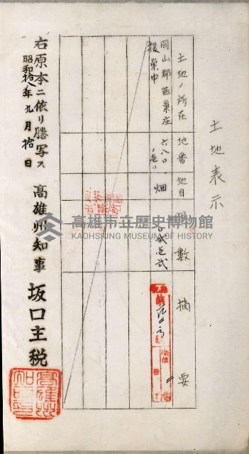 阿公店溪治水用工事道路寄附
登記濟證綴藏品圖，第55張