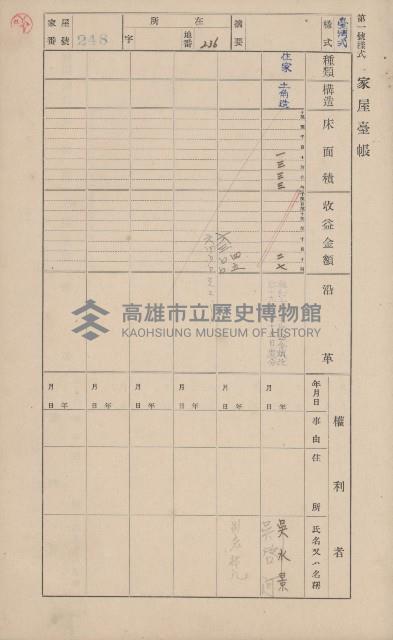 鳳山郡鳥松庄田草埔家屋臺帳
（二冊之內第二號）藏品圖，第55張