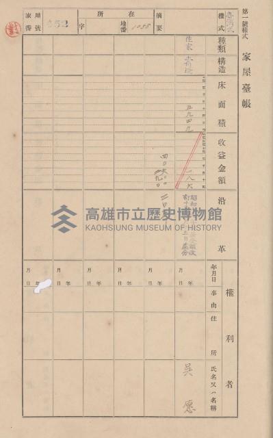 鳳山郡大寮庄翁公園家屋臺帳（三冊之內第三號）藏品圖，第55張