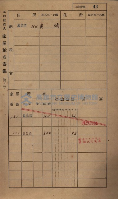高雄州鳳山郡小港庄鳳鼻頭家屋稅名寄帳
（一冊之內第一號）藏品圖，第55張