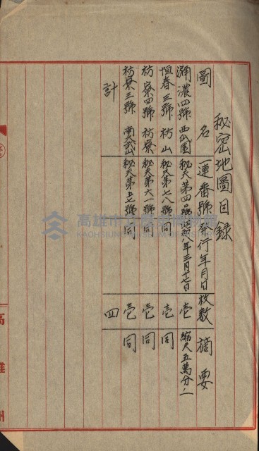 祕密地圖ニ關スル書類（高雄州）藏品圖，第449張