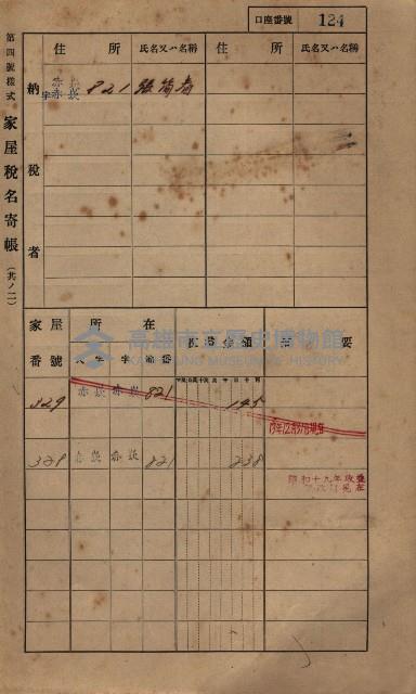 高雄州鳳山郡大寮庄赤崁家屋稅名寄帳
（三冊之內第一號）藏品圖，第145張