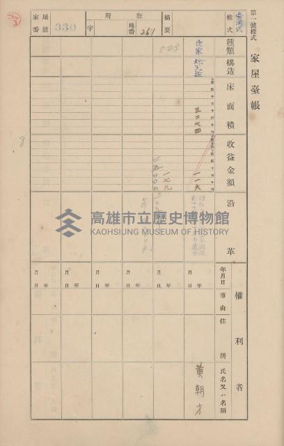 鳳山郡鳥松庄田草埔家屋臺帳
（二冊之內第二號）藏品圖，第145張