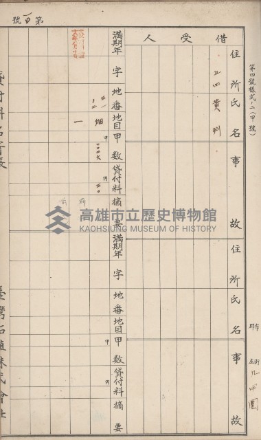 臺灣拓殖株式會社岡山貸付料名寄帳藏品圖，第45張