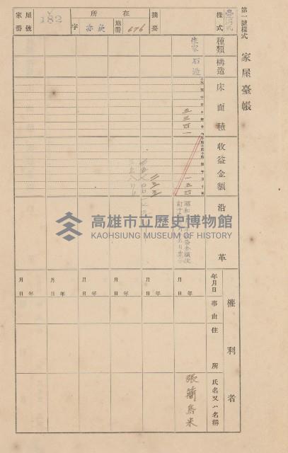 鳳山郡大寮庄赤崁家屋臺帳（四冊之內第一號）藏品圖，第195張
