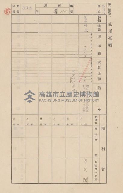鳳山郡大寮庄翁公園家屋臺帳（三冊之內第二號）藏品圖，第195張