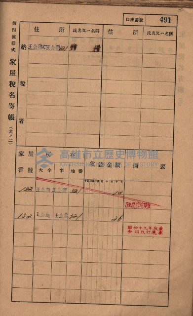 高雄州鳳山郡林園庄王公廟家屋稅名寄帳
（三冊之內第三號）藏品圖，第95張