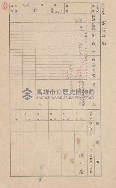 鳳山郡大樹庄九曲堂家屋臺帳（二冊之內第一號）藏品圖，第95張