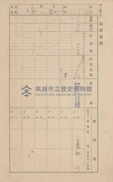 鳳山郡仁武庄翠屏村二之二家屋臺帳
（四冊之內第四號）藏品圖，第185張
