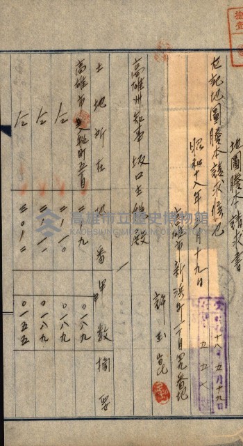 土地地圖謄本請求書（高雄州）藏品圖，第185張