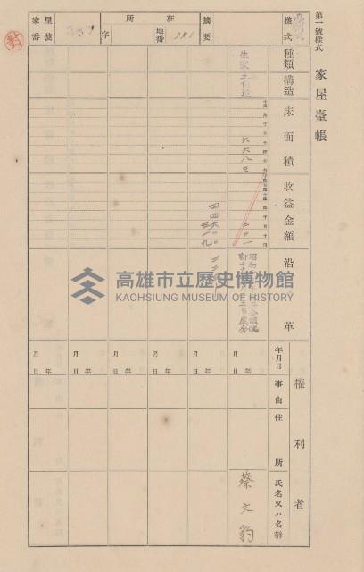 鳳山郡大寮庄翁公園家屋臺帳（三冊之內第二號）藏品圖，第185張