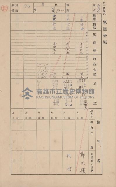 鳳山郡大樹庄九曲堂家屋臺帳（二冊之內第一號）藏品圖，第85張