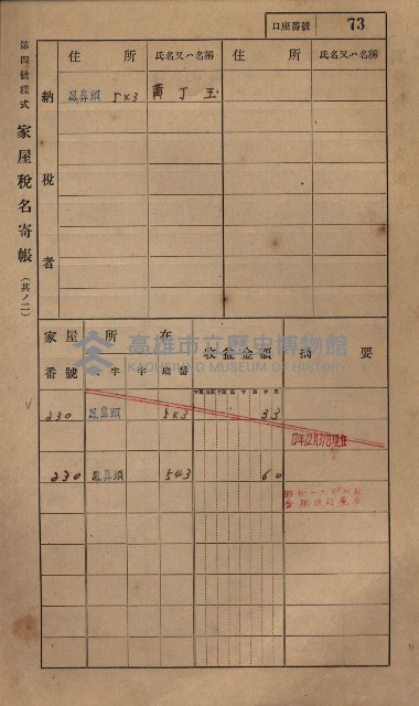 高雄州鳳山郡小港庄鳳鼻頭家屋稅名寄帳
（一冊之內第一號）藏品圖，第85張