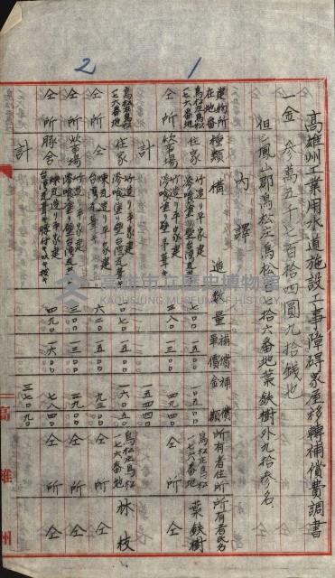 高雄工業用水道用地買收書類其ノ二藏品圖，第85張