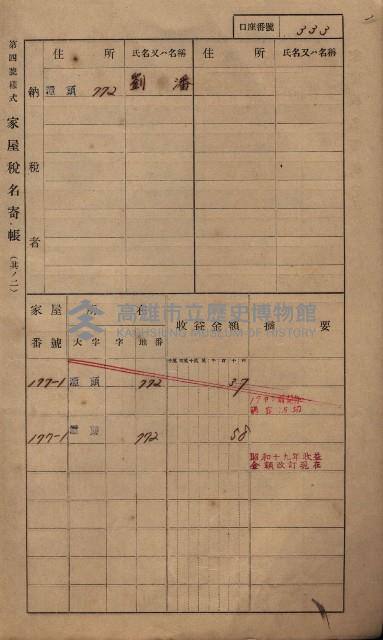 高雄州鳳山郡林園庄潭頭家屋稅名寄帳
（二冊之內第二號）藏品圖，第135張