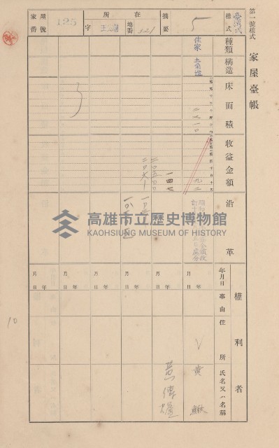 鳳山郡林園庄王公廟家屋臺帳（三冊之內第一號）藏品圖，第135張