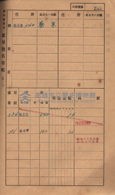 高雄州鳳山郡大樹庄無水寮家屋稅名寄帳
（二冊之內第二號）藏品圖，第35張
