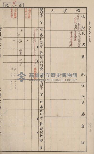 冊之內第○號
高雄州旗山郡旗山街貸付料名寄帳
臺灣拓殖株式會社藏品圖，第35張
