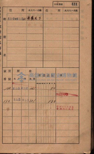 高雄州鳳山郡林園庄王公廟家屋稅名寄帳
（三冊之內第三號）藏品圖，第35張