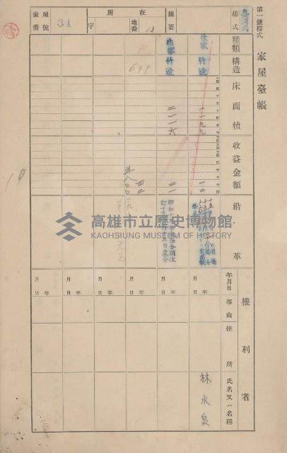 鳳山郡鳥松庄田草埔家屋臺帳
（二冊之內第一號）藏品圖，第35張