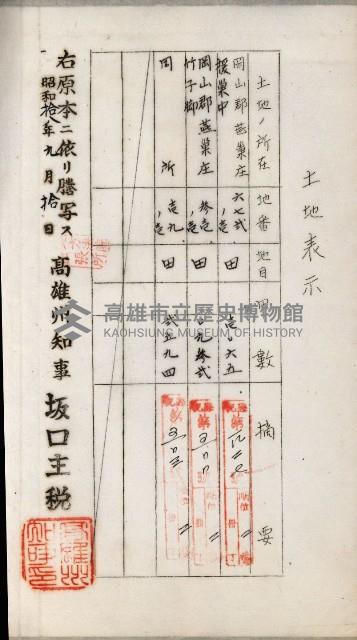 阿公店溪治水用工事道路寄附
登記濟證綴藏品圖，第35張