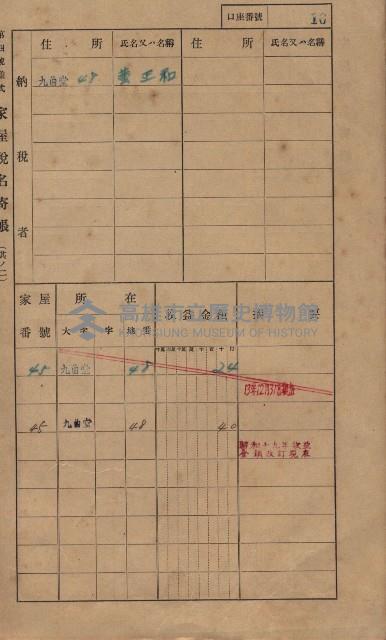 高雄州鳳山郡大樹庄九曲堂家屋稅名寄帳
（二冊之內第一號）藏品圖，第35張