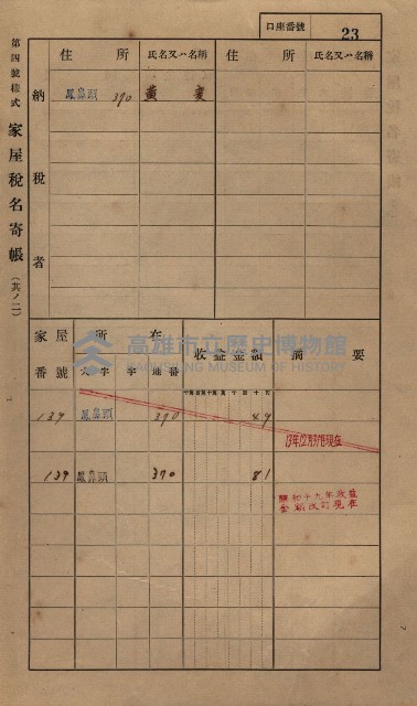 高雄州鳳山郡小港庄鳳鼻頭家屋稅名寄帳
（一冊之內第一號）藏品圖，第35張
