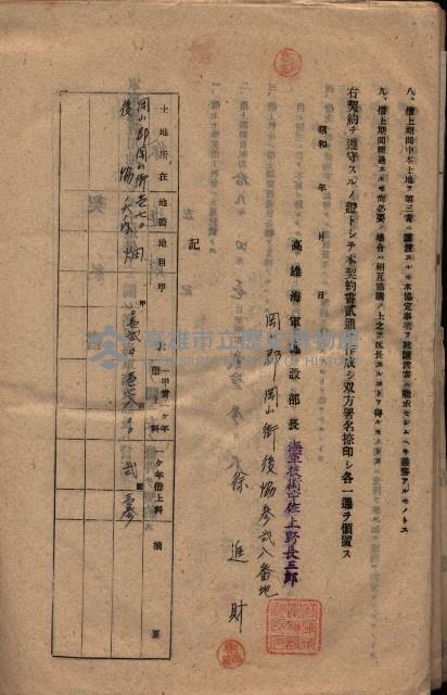 海軍土地借上契約書
（施設部長印捺印済）藏品圖，第335張