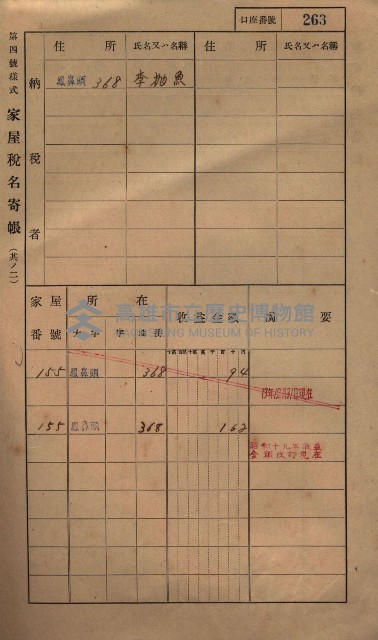 高雄州鳳山郡小港庄鳳鼻頭家屋稅名寄帳
（一冊之內第一號）藏品圖，第275張
