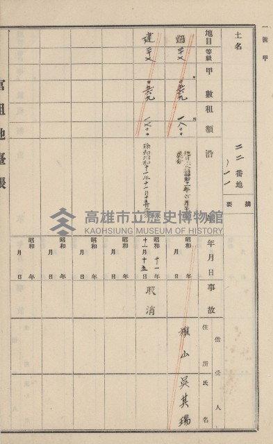 旗山街官租地臺帳（二冊之內第一號）藏品圖，第175張