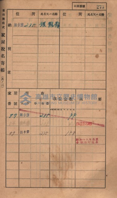 高雄州鳳山郡大樹庄無水寮家屋稅名寄帳
（二冊之內第二號）藏品圖，第75張