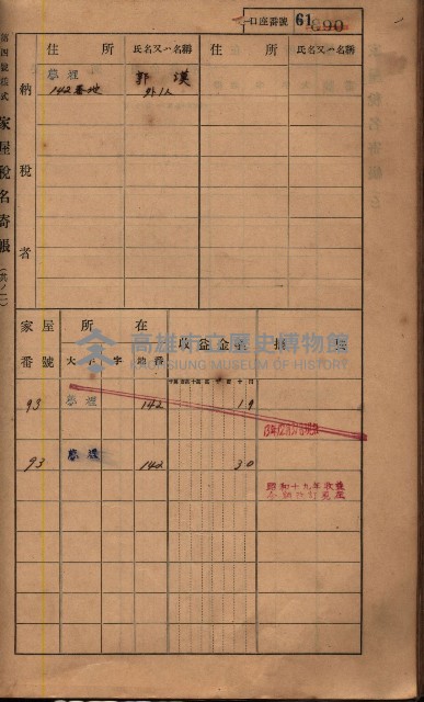 高雄州鳳山郡鳥松庄夢裡、崎子脚、十九灣家屋稅名寄帳
（一冊之內第一號）藏品圖，第75張
