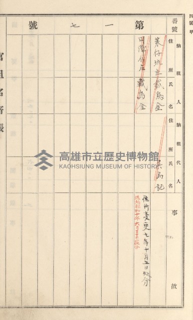 旗山街官租名寄帳（二之一）藏品圖，第168張