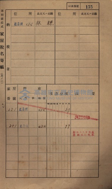 高雄州鳳山郡小港庄鳳鼻頭家屋稅名寄帳
（一冊之內第一號）藏品圖，第167張