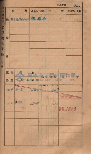 高雄州鳳山郡大樹庄無水寮家屋稅名寄帳
（二冊之內第二號）藏品圖，第67張