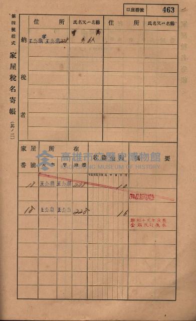 高雄州鳳山郡林園庄王公廟家屋稅名寄帳
（三冊之內第三號）藏品圖，第67張