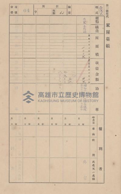 鳳山郡大樹庄九曲堂家屋臺帳（二冊之內第一號）藏品圖，第67張