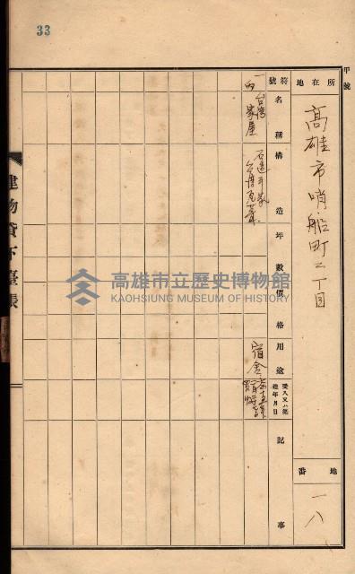 州所屬建物貸下臺帳（高雄州）藏品圖，第67張