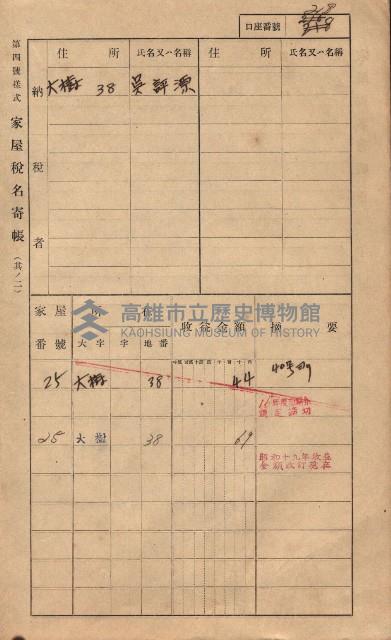 高雄州鳳山郡大樹庄大樹家屋稅名寄帳
（一冊之內第一號）藏品圖，第227張