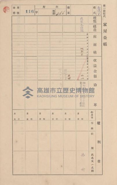 鳳山郡小港庄空地子家屋臺帳（一冊之內第一號）藏品圖，第127張