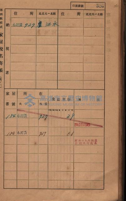 高雄州鳳山郡大樹庄小坪頂家屋稅名寄帳
（三冊之內第三號）藏品圖，第127張
