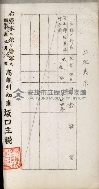 阿公店溪治水用工事道路寄附
登記濟證綴藏品圖，第127張