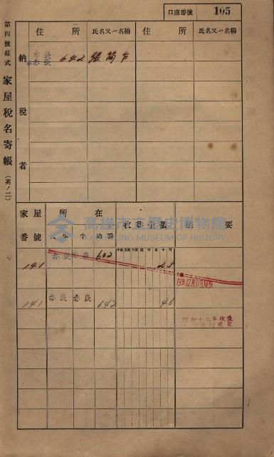 高雄州鳳山郡大寮庄赤崁家屋稅名寄帳
（三冊之內第一號）藏品圖，第127張