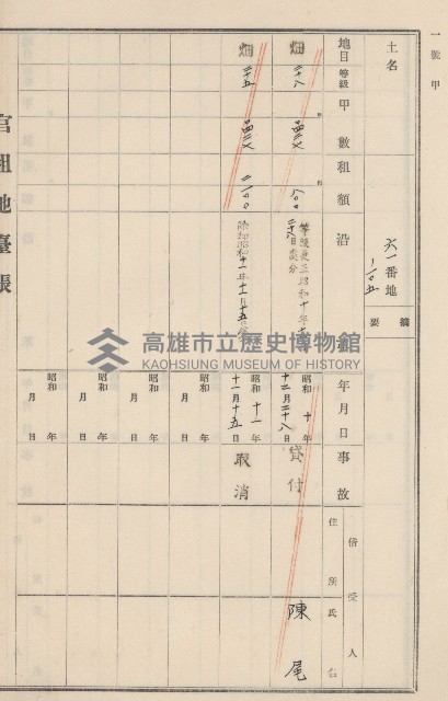 旗山街官租地臺帳（二冊之內第二號）藏品圖，第107張