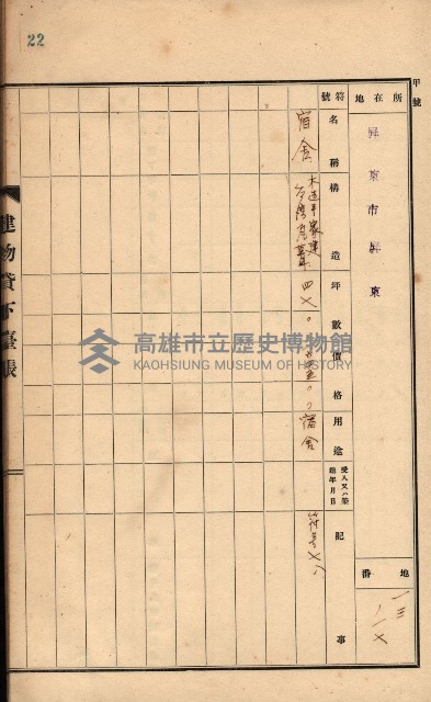 州所屬建物貸下臺帳（高雄州）藏品圖，第107張