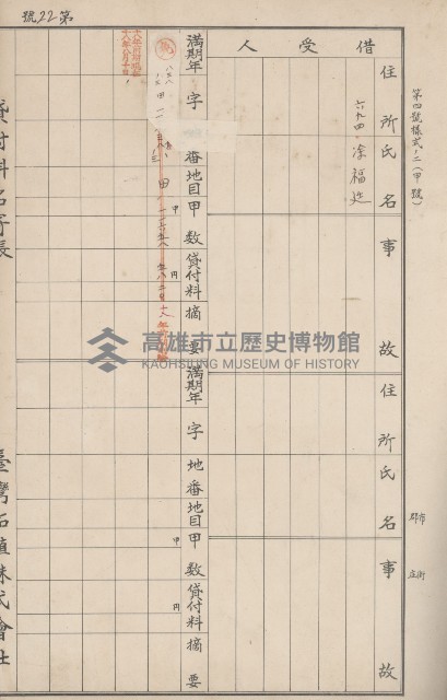 臺灣拓殖株式會社六龜貸付料名寄帳藏品圖，第107張