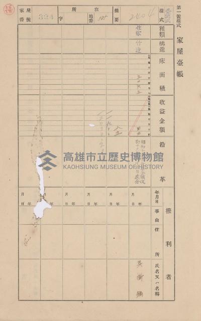 鳳山郡大樹庄溪埔家屋臺帳（二冊之內第二號）藏品圖，第107張