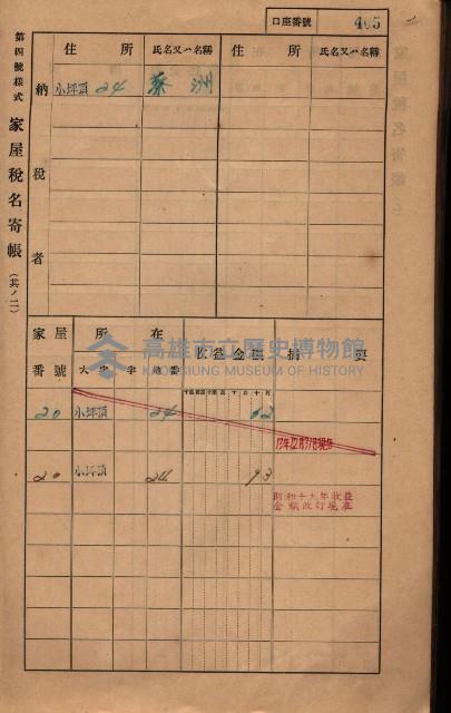 高雄州鳳山郡大樹庄小坪頂家屋稅名寄帳
（三冊之內第三號）藏品圖，第7張