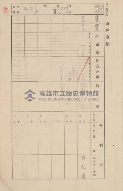 鳳山郡大寮庄翁公園家屋臺帳（三冊之內第二號）藏品圖，第7張