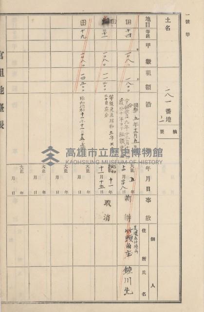 旗山街官租地臺帳（二冊之內第二號）藏品圖，第217張
